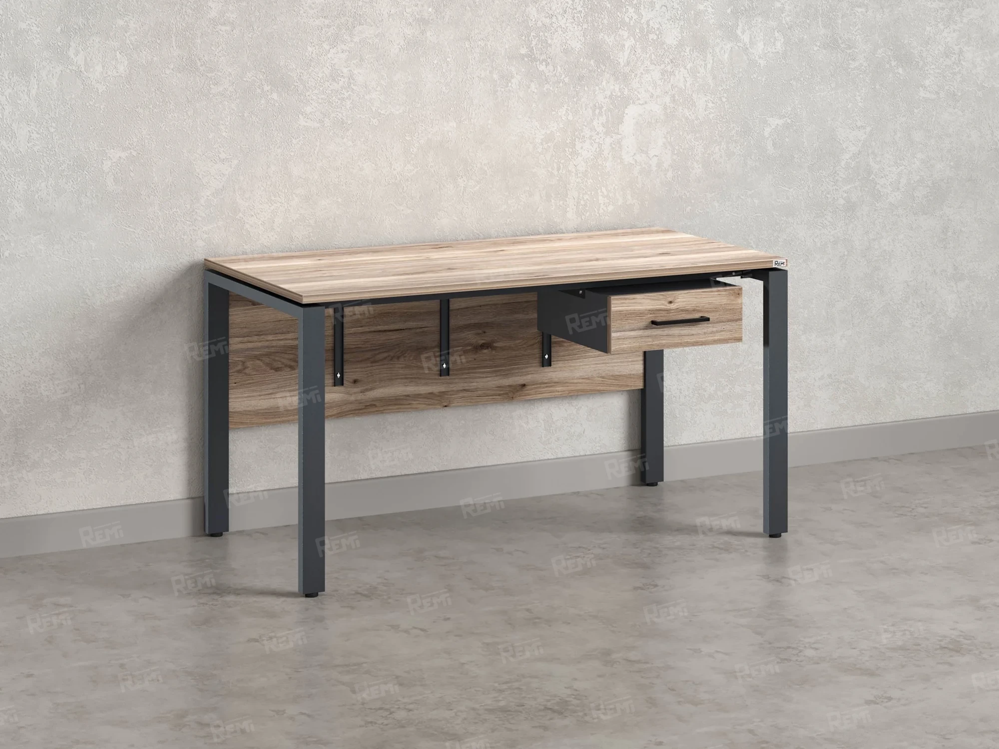 Стол прямой, подвесная тумба, ЛДСП экран, П-опора 1800x800x750 RM030-18x8 Дуб Маувелла/Серый