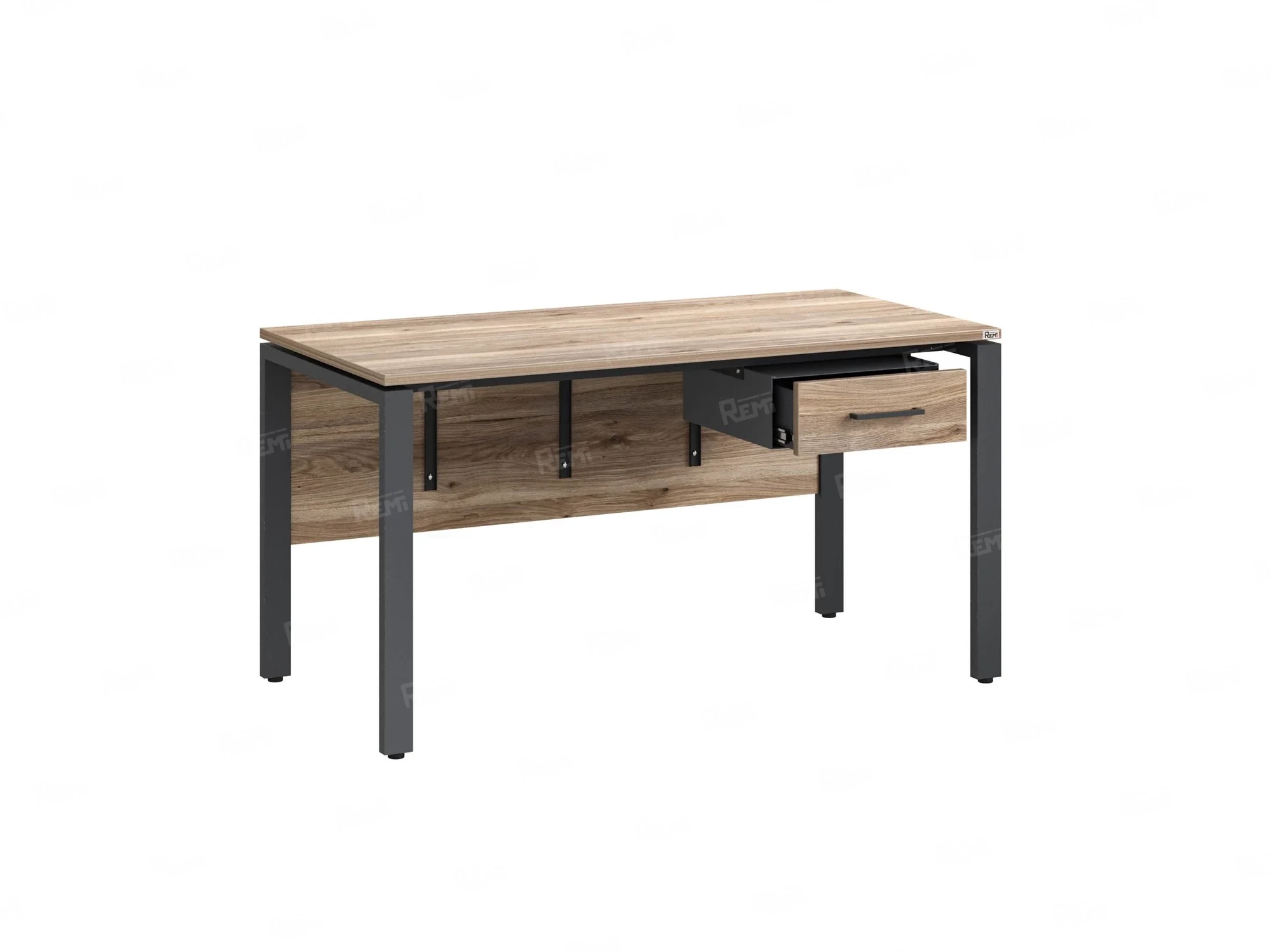 Стол прямой, подвесная тумба, ЛДСП экран, П-опора 1800x800x750 RM030-18x8 Дуб Маувелла/Серый