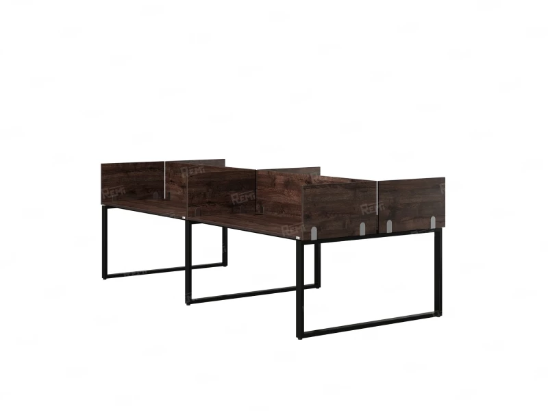 Бенч-система, 4 рабочих места, на О-образных опорах, 8 ЛДСП экранов 2400x1400x750 RM170-1-12x14 Дуб Апрельский шоколад/Черный