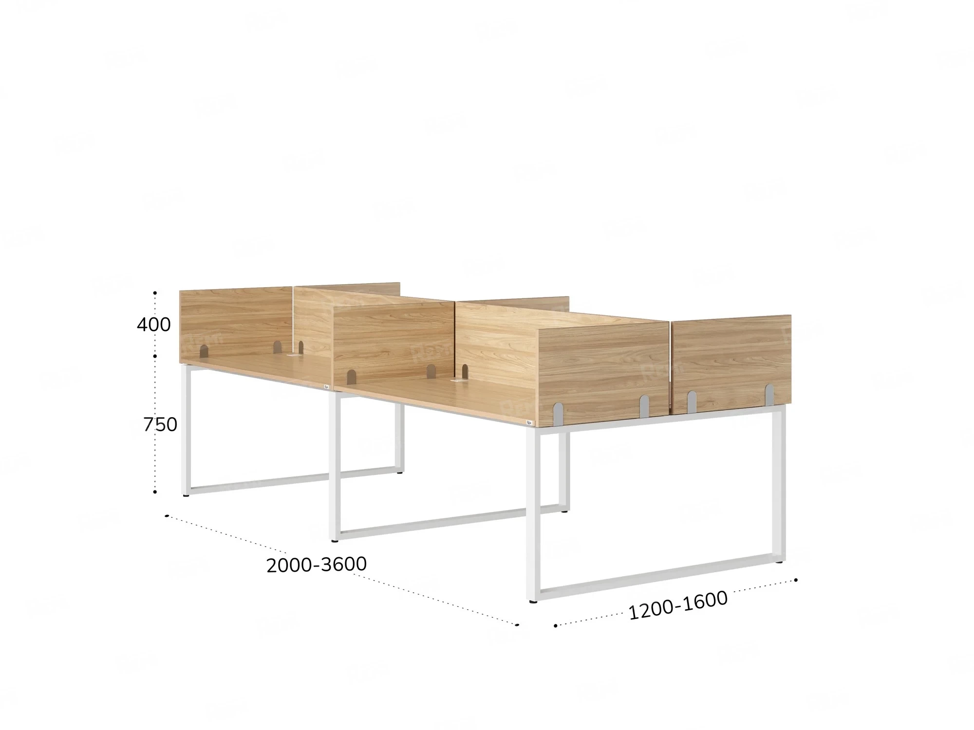 Бенч-система, 4 рабочих места, на О-образных опорах, 8 ЛДСП экранов 3200x1600x750 RM170-1-16x16 Вяз Швейцарский светлый/Белый
