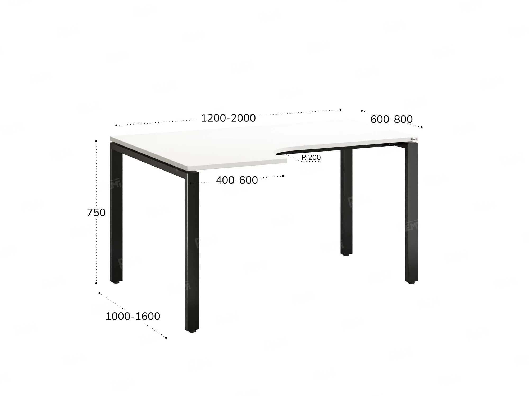 Стол угловой, П-опора, левый 1800x800/1000x750, RM053-18x8-10 Белый/Черный