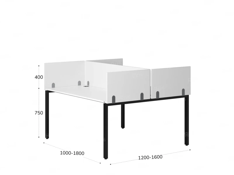 Бенч-система, 2 рабочих места, 5 ЛДСП экранов 1200x1400x750 RM165-4-12x14 Белый/Черный
