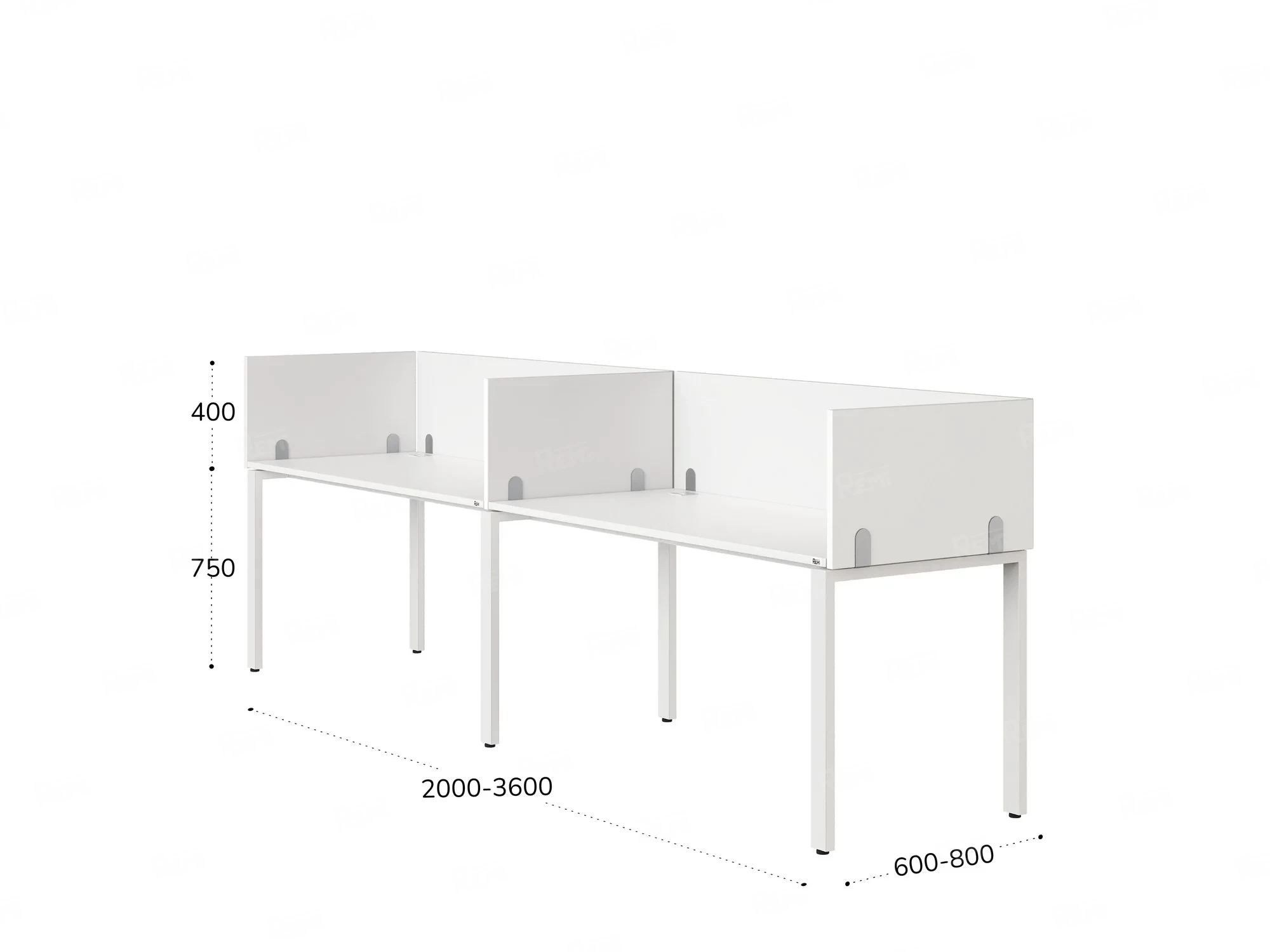 Бенч-система в 1 ряд, 2 рабочих места 5 ЛДСП экранов 2700x800x750 RM167-2-27x8 Белый/Белый