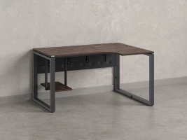 Стол угловой, экран металл, О-опора, правый 1600x900/1200x750, RM057-16x9-12 Дуб Апрельский шоколад/Серый