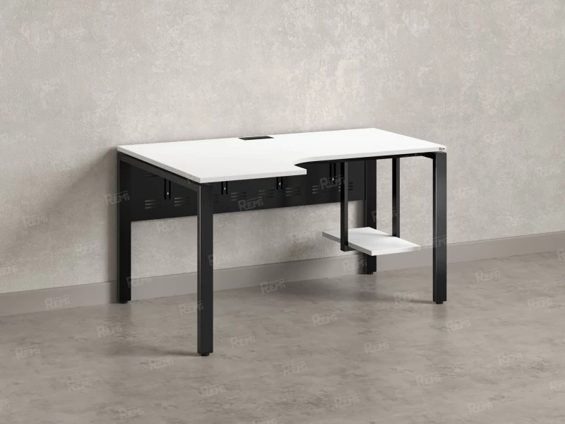 Стол угловой, экран металл, П-опора, левый 1400x800/1000x750, RM059-14x8-10 Белый/Черный