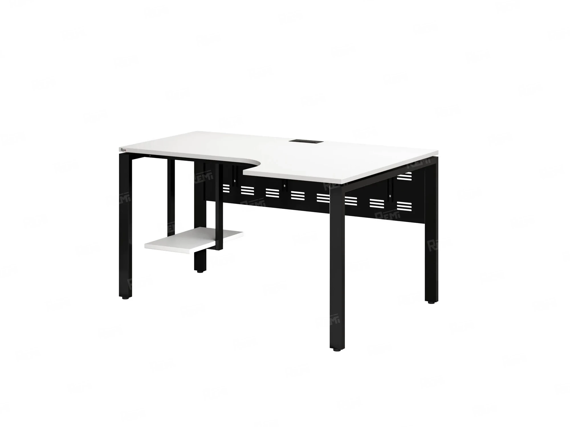 Стол угловой, экран металл, П-опора, правый 1800x800/1000x750, RM058-18x8-10 Белый/Черный