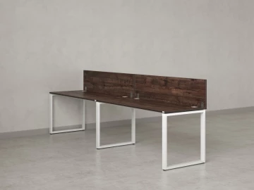 Бенч-система в 1 ряд, 2 рабочих места 2 ЛДСП экранов 3200x800x750 RM168-4-32x8 Дуб Апрельский шоколад/Белый