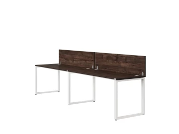 Бенч-система в 1 ряд, 2 рабочих места 2 ЛДСП экранов 3200x800x750 RM168-4-32x8 Дуб Апрельский шоколад/Белый
