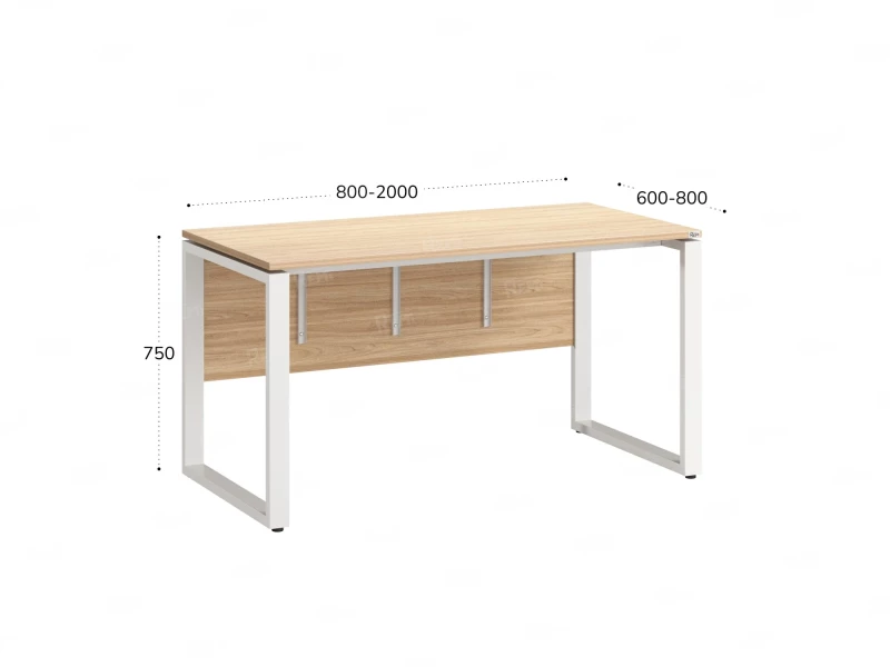 Стол прямой, О-опоры, экран ЛДСП,парящая стол-ца 1600x800x750 RM008-16x8 Вяз Швейцарский светлый/Белый
