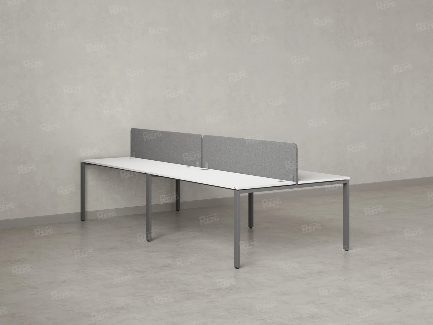 Бенч-система, 4 рабочих места, на П-образных опорах, 2 тканевых экранов 3600x1400x750 RM166-3-18x14 Белый/Серый
