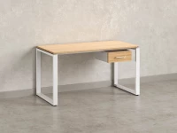 Стол прямой с подвесной тумбой, О-опора 2000x800x750 RM036-20x8 Вяз Швейцарский светлый/Белый