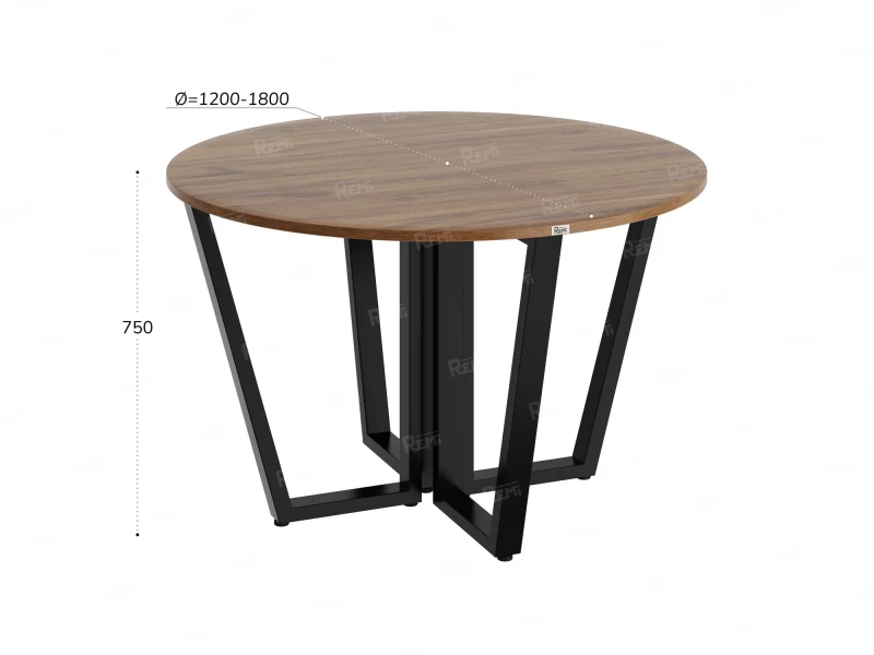 Круглый стол на U-образных опорах 1500x1500x750 RM188-15x15 Дуб Юстус/Черный