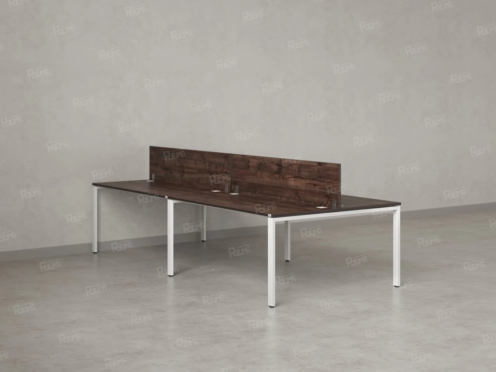 Бенч-система, 4 рабочих места, на П-образных опорах, 2 ЛДСП экранов 3200x1600x750 RM166-4-16x16 Дуб Апрельский шоколад/Белый