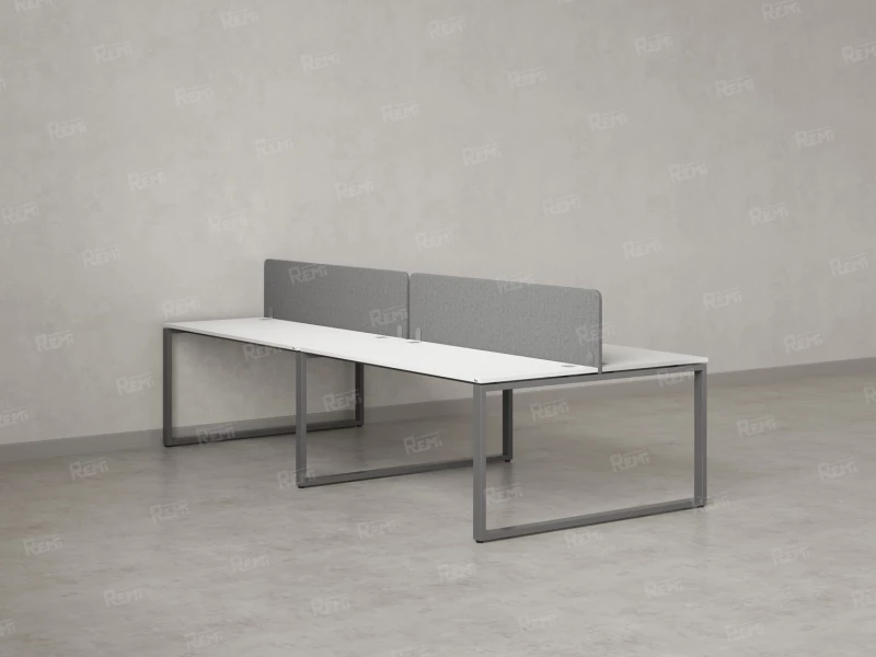 Бенч-система, 4 рабочих места, на О-образных опорах, 2 тканевых экранов 2400x1200x750 RM170-3-12x12 Белый/Серый