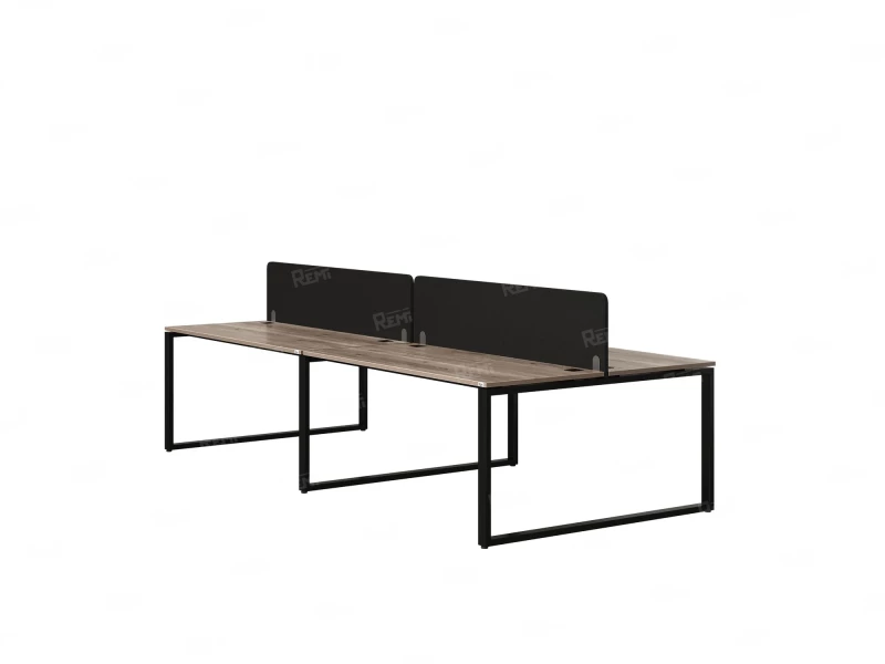 Бенч-система, 4 рабочих места, на О-образных опорах, 2 тканевых экранов 3200x1200x750 RM170-3-16x12 Дуб Маувелла/Черный