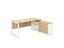 Стол прямой с тумбой R, ЛДСП экран, О-опора 1400x1400x750 RM012R-14x7 Вяз Швейцарский светлый/Белый