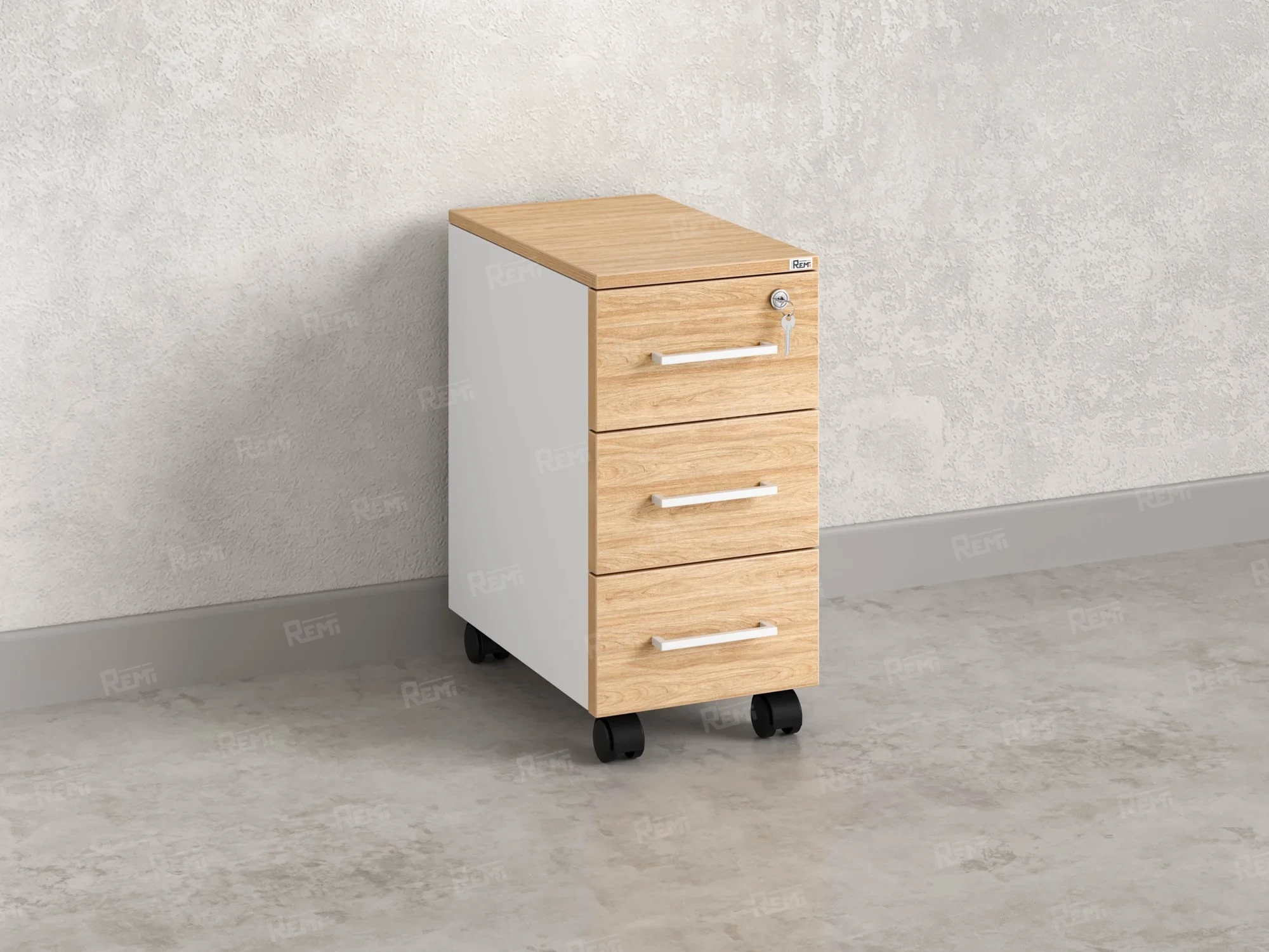 Тумба мобильная,3 ящика 300x500x600 RM123-30x50 Вяз Швейцарский светлый/Белый