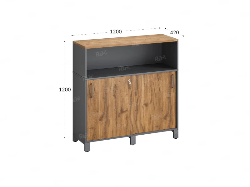 Низкий шкаф-купе, 2 полки с надстройкой 1200x420x1200 RM126-120x42 Дуб Юстус/Серый
