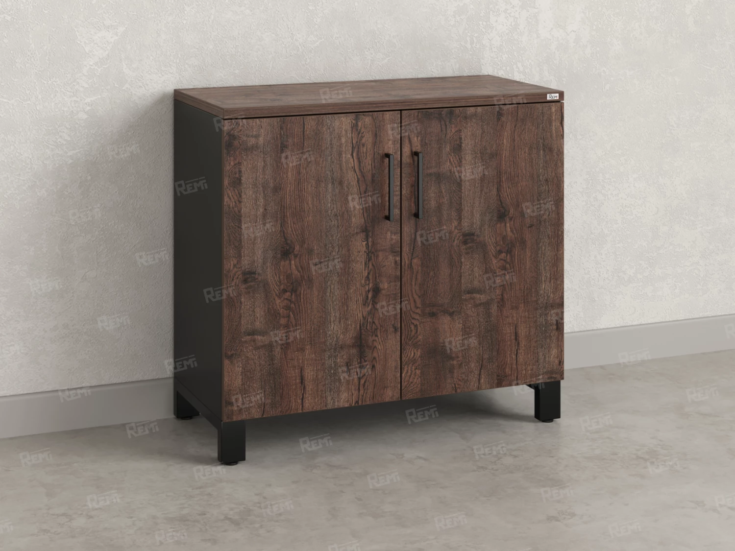 Шкаф низкий распашной, 2 уровня 900x600x850 RM147-90x60 Дуб Апрельский шоколад/Черный
