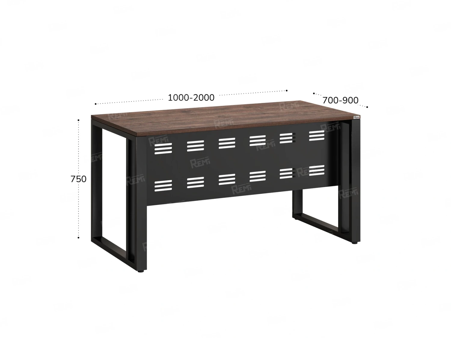 Стол прямой на О-образных опорах с металлическим экраном 1000x800x750 RM042-10x8 Дуб Апрельский шоколад/Черный