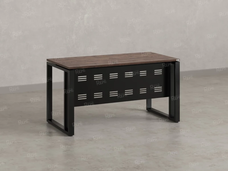 Стол прямой на О-образных опорах с металлическим экраном 1000x800x750 RM042-10x8 Дуб Апрельский шоколад/Черный