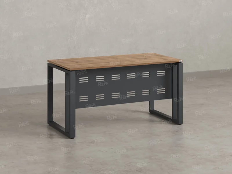 Стол прямой на О-образных опорах с металлическим экраном 1400x800x750 RM042-14x8 Юстус/Серый