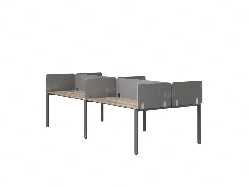 Бенч-система, 4 рабочих места, на П-образных опорах, 8 тканевых экранов 3600x1600x750 RM166-1-18x16 Дуб Маувелла/Серый