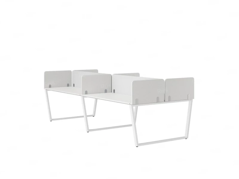 Бенч-система, 4 рабочих места, на U-образных опорах, 8 тканевых экранов 2400x1200x750 RM173-1-12x12 Белый/Белый