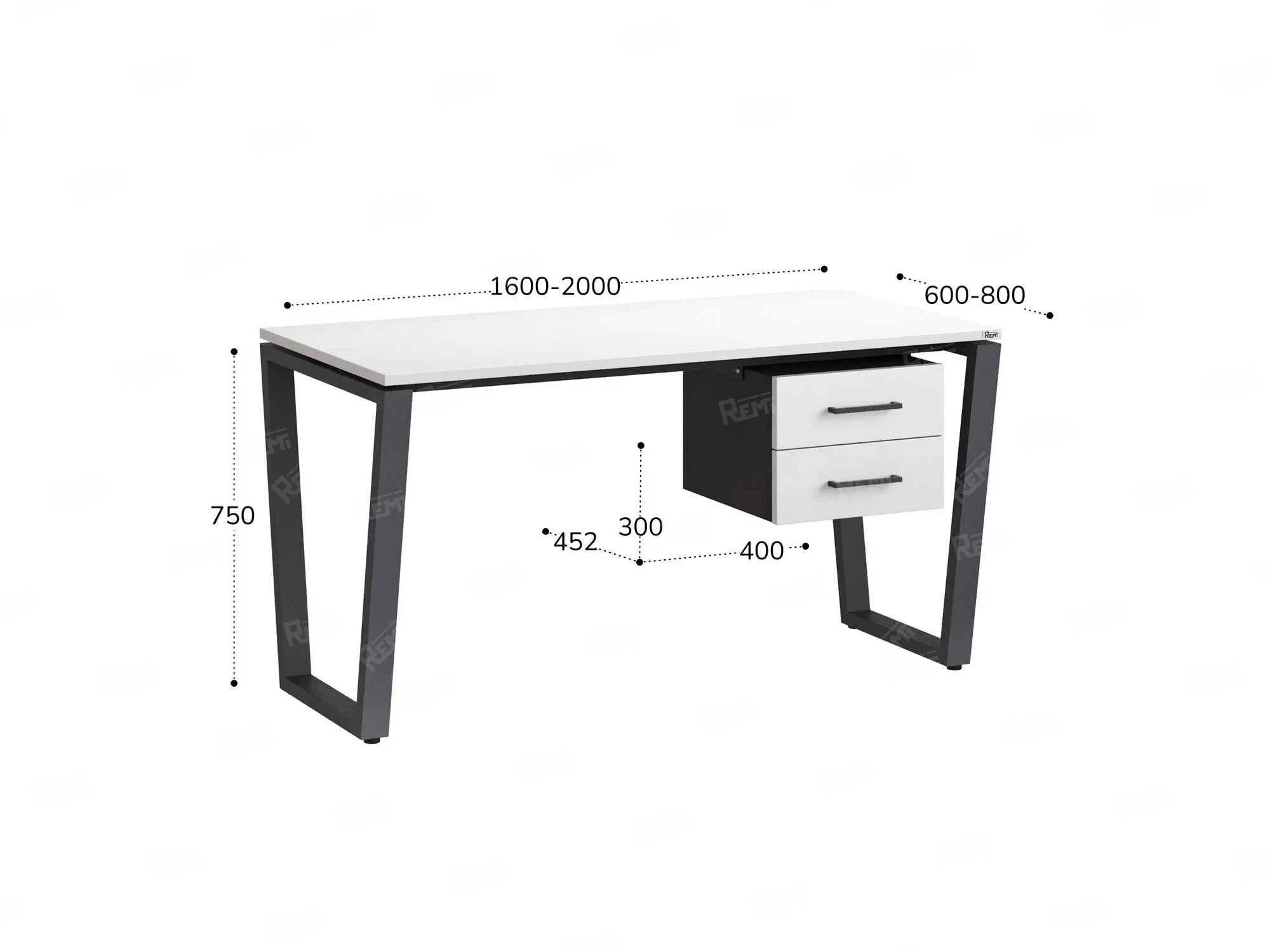 Стол прямой с подвесной тумбой 2 ящика, U-опора 1800x800x750 RM035-18x8 Белый/Серый