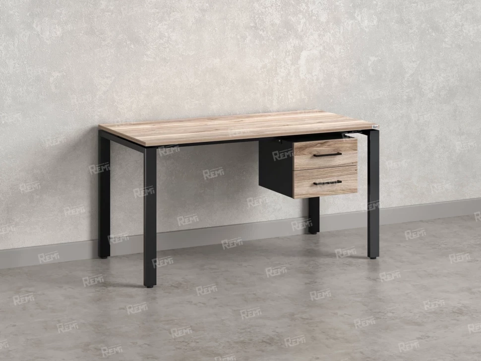 Стол прямой с подвесной тумбой 2 ящика, П-опора 1800x800x750 RM039-18x8 Дуб Маувелла/Черный