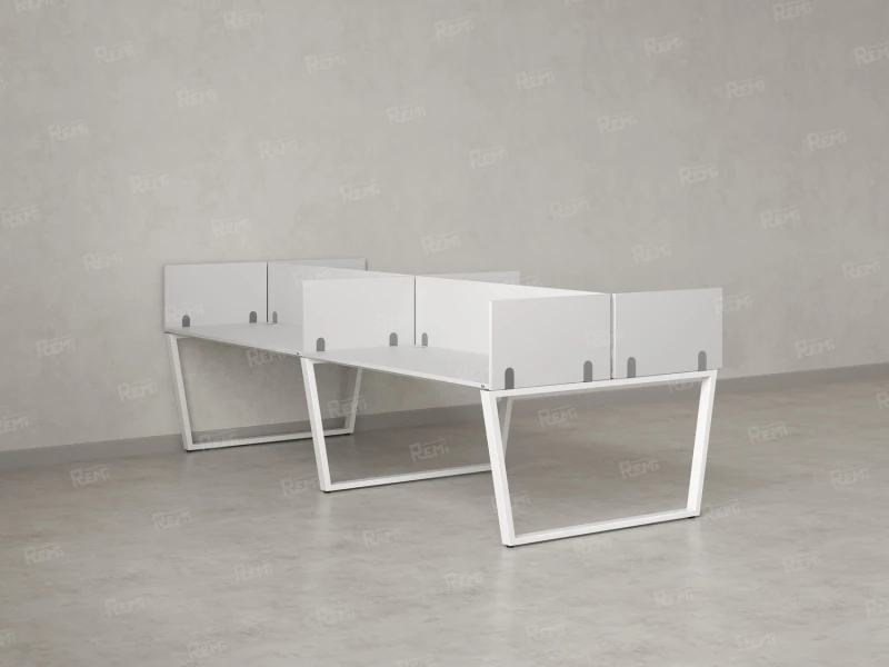 Бенч-система, 4 рабочих места, на U-образных опорах, 8 ЛДСП экранов 2800x1600x750 RM173-2-14x16 Белый/Белый