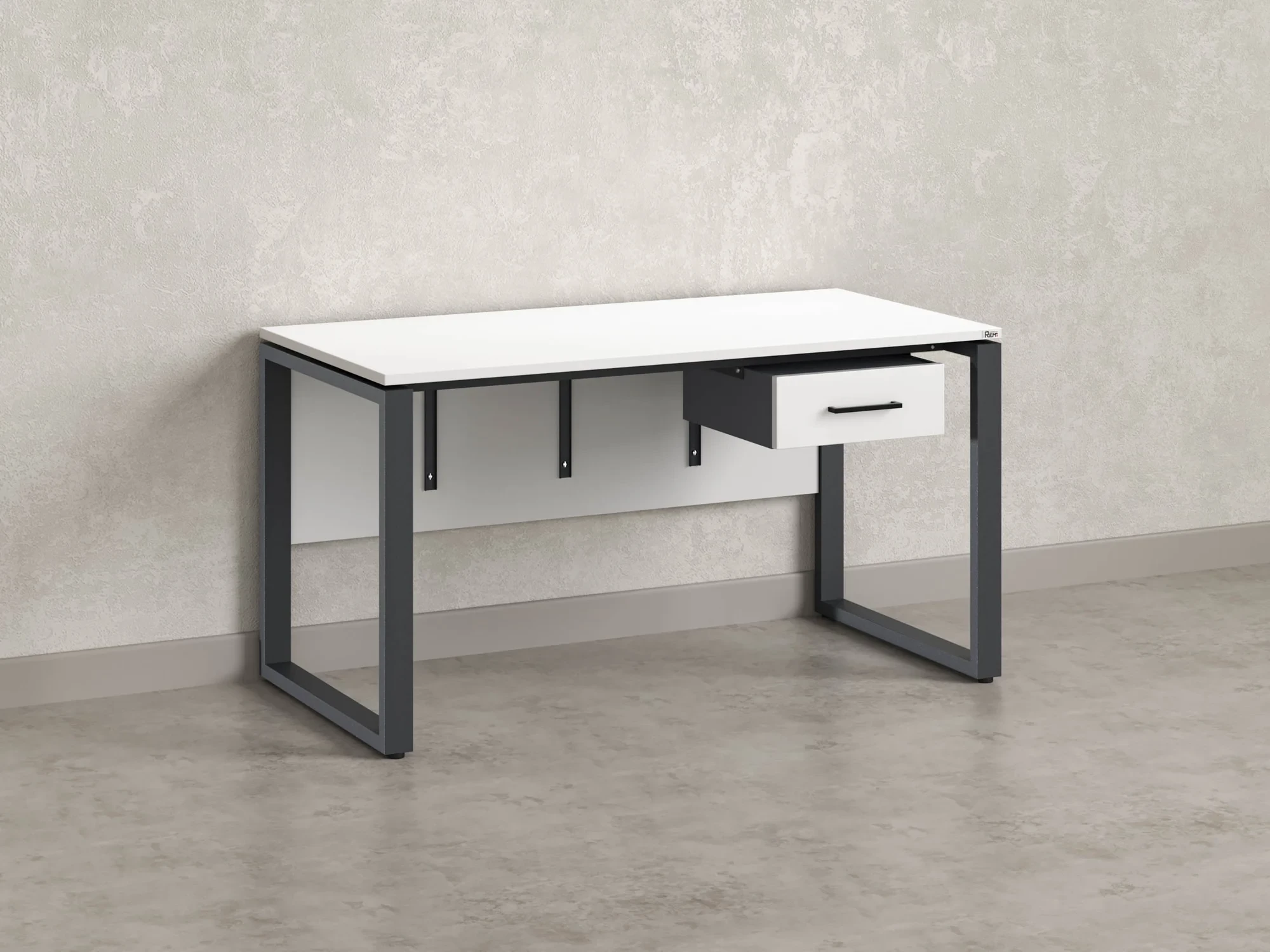 Стол прямой, подвесная тумба, ЛДСП экран, О-опора 1800x800x750 RM032-18x8 Белый/Серый