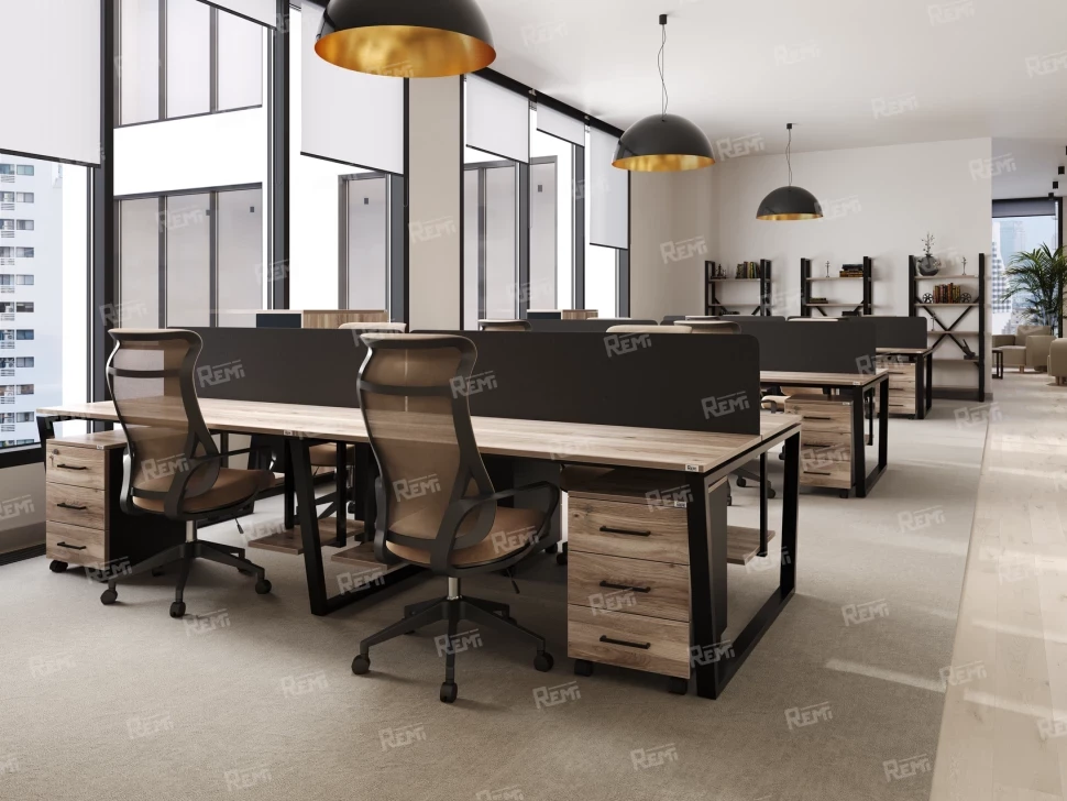 Стол прямой, подвесная тумба, ЛДСП экран, П-опора 1800x800x750 RM030-18x8 Дуб Маувелла/Черный