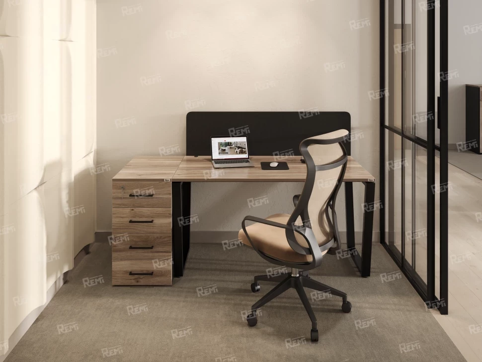 Стол прямой, подвесная тумба, ЛДСП экран, П-опора 1800x800x750 RM030-18x8 Дуб Маувелла/Черный