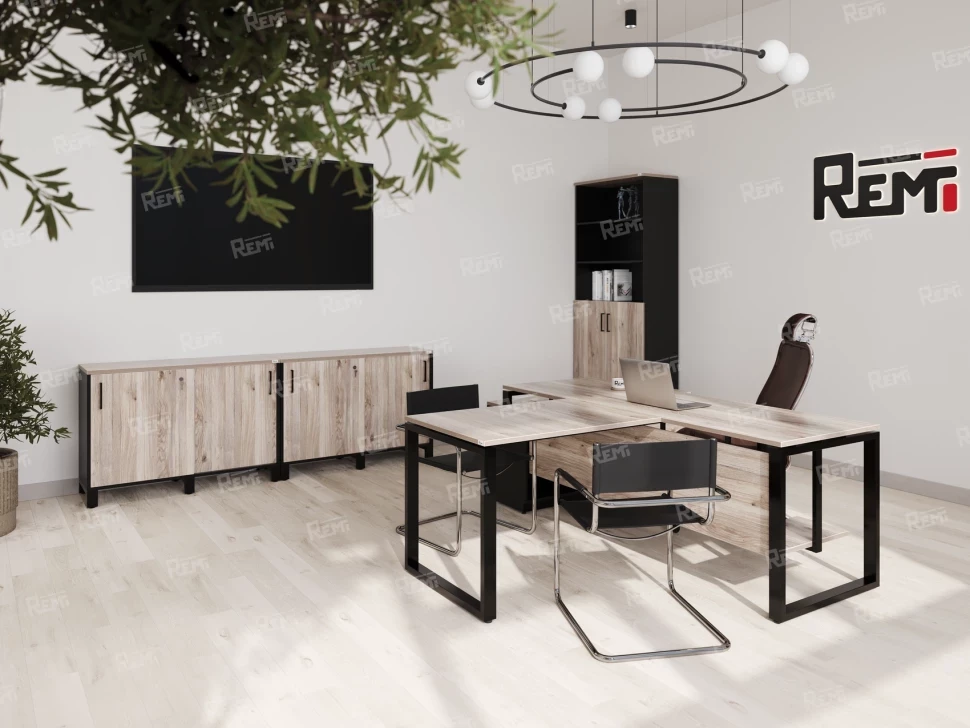 Стол прямой, подвесная тумба, ЛДСП экран, П-опора 1800x800x750 RM030-18x8 Дуб Маувелла/Черный