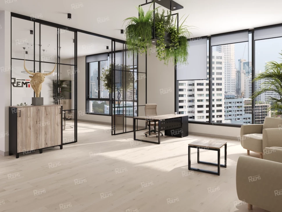 Стол прямой, подвесная тумба, ЛДСП экран, П-опора 1800x800x750 RM030-18x8 Дуб Маувелла/Черный