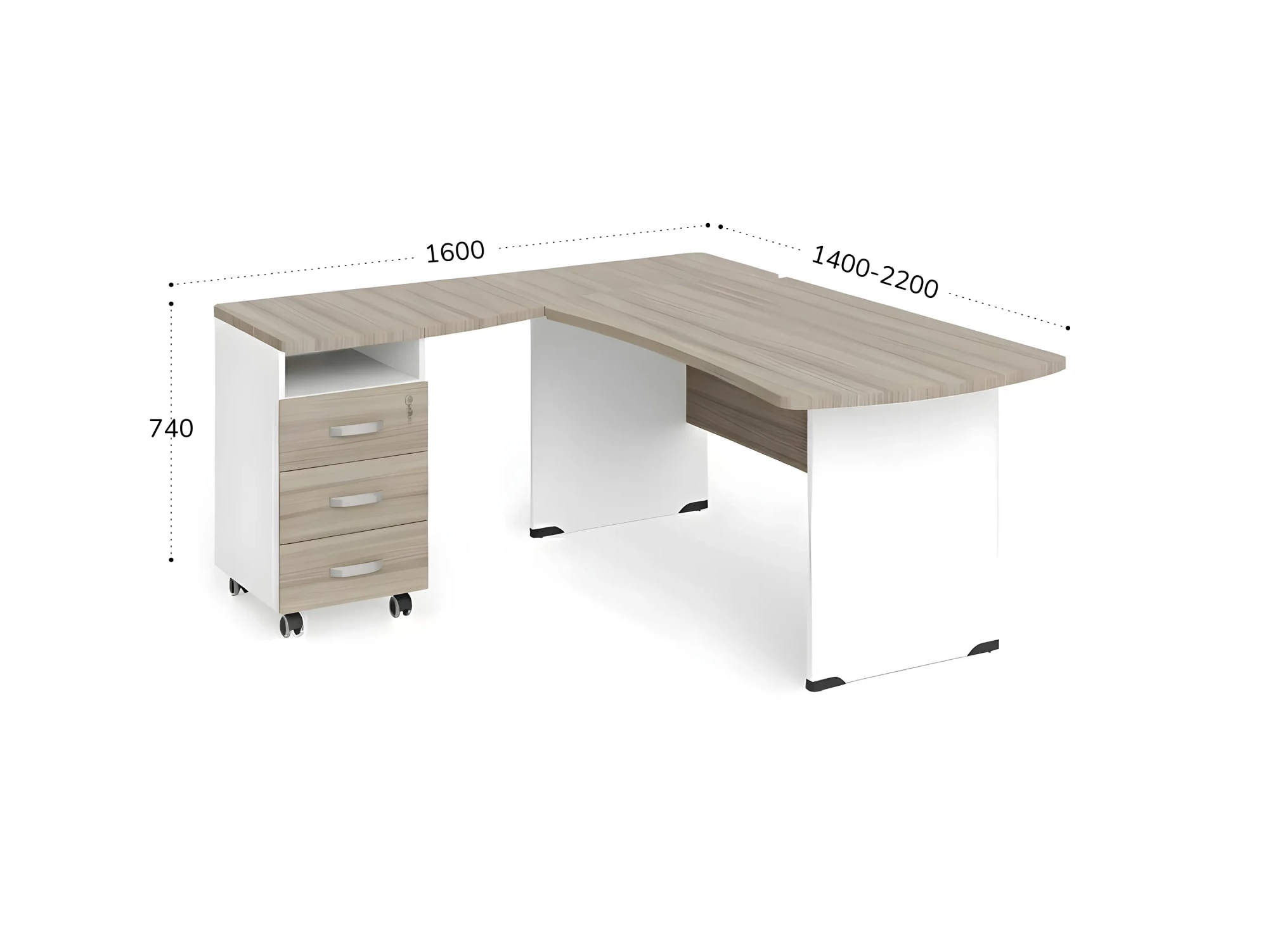 BRL RB005-140х160L Угловое рабочее место левое 1400х1600х740 Шорвуд/Белый