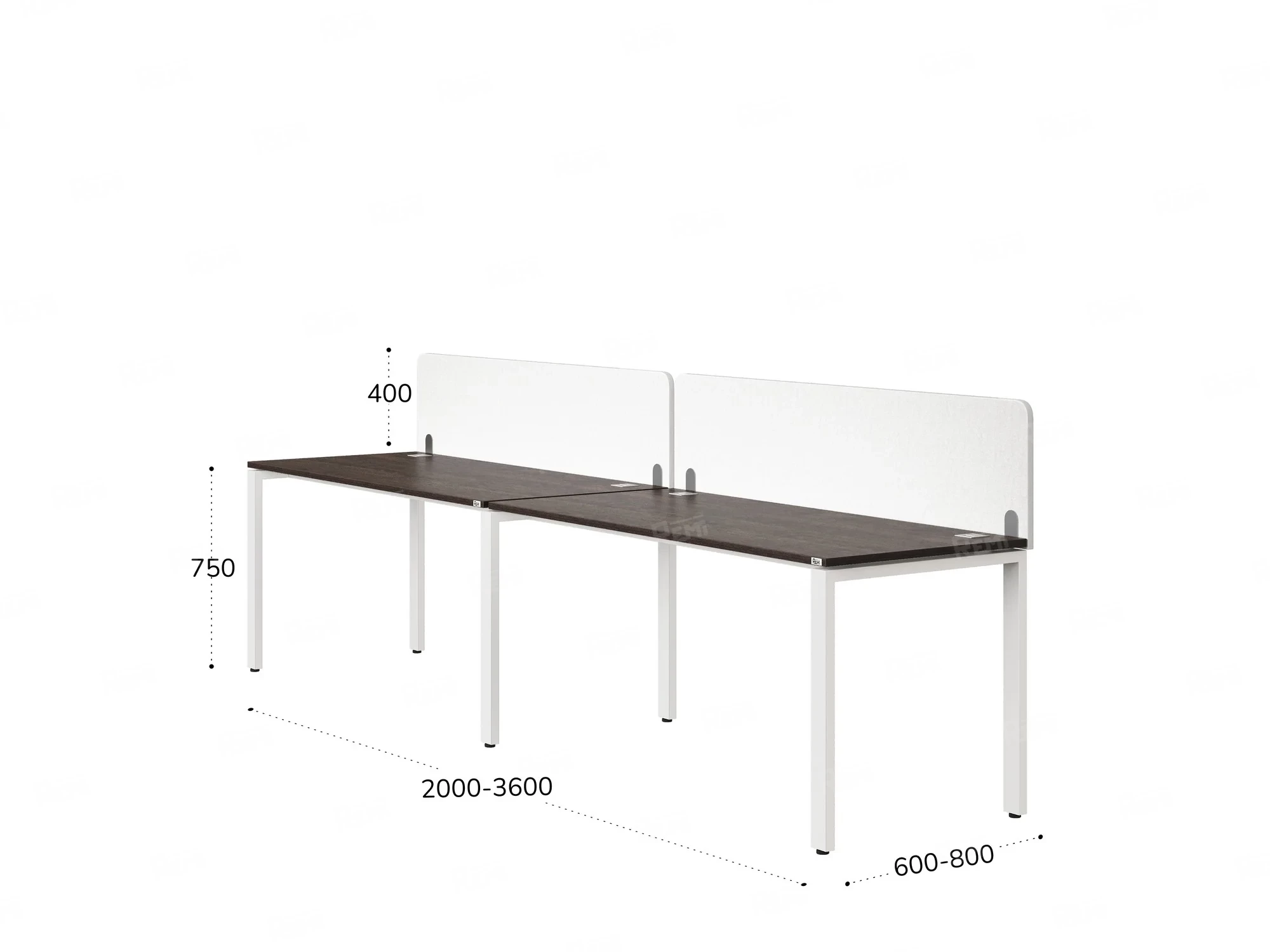 Бенч-система в 1 ряд, 2 рабочих места 2 тканевых экранов 2700x600x750 RM167-3-27x6 Дуб Апрельский шоколад/Белый