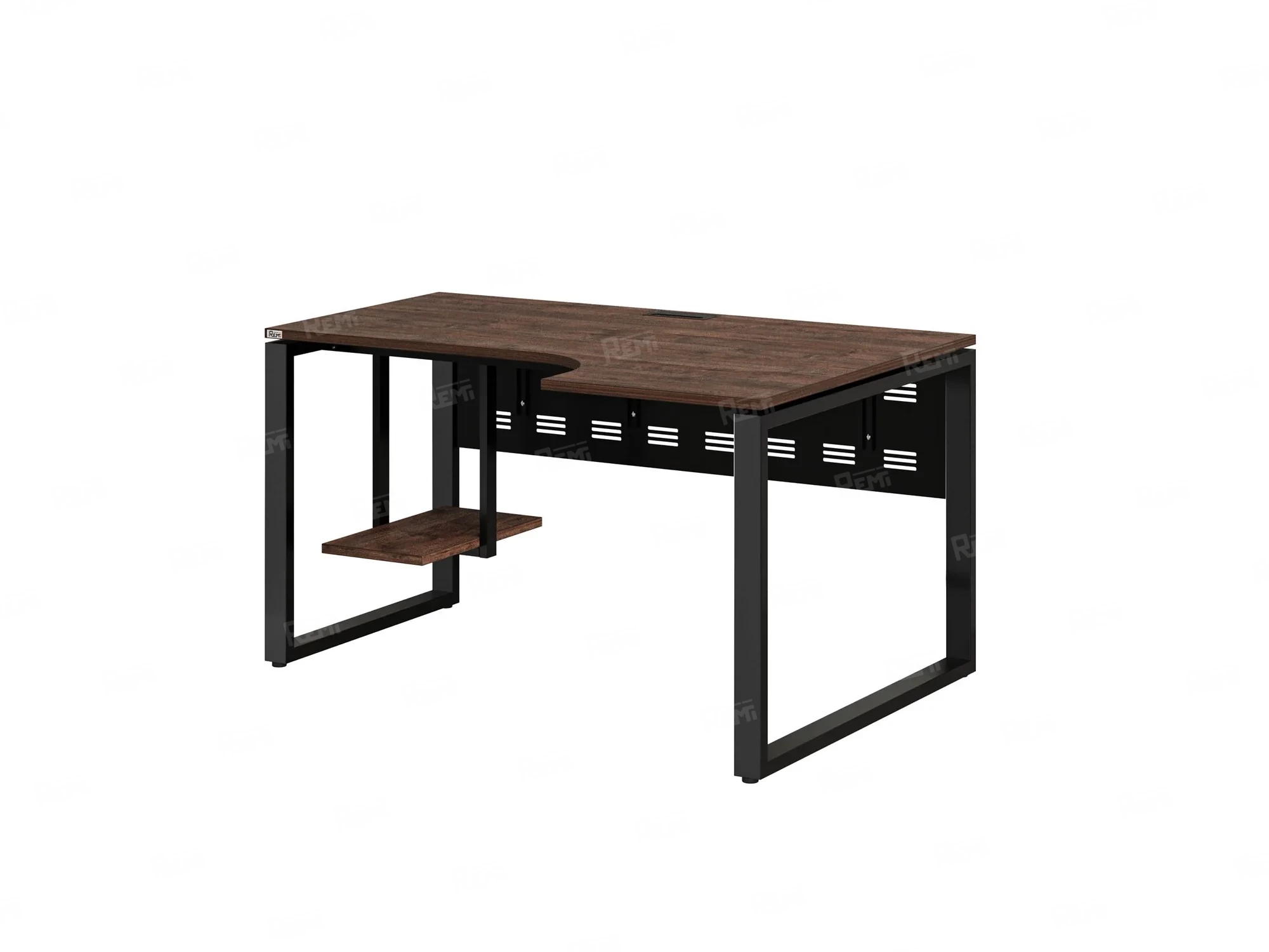 Стол угловой, экран металл, О-опора, правый 1600x900/1200x750, RM057-16x9-12 Дуб Апрельский шоколад/Черный