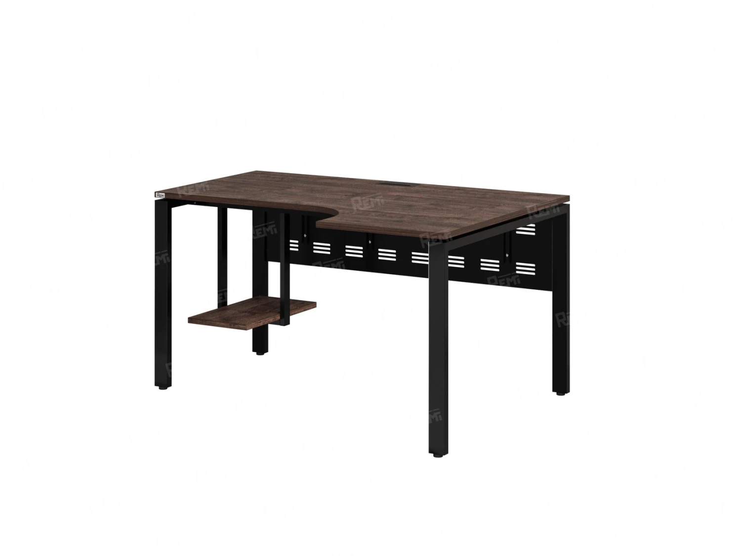 Стол угловой, экран металл, П-опора, правый 1400x900/1200x750, RM058-14x9-12 Дуб Апрельский шоколад/Черный