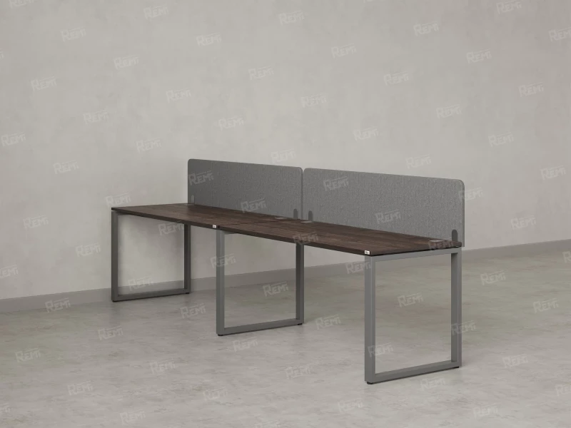 Бенч-система в 1 ряд, 2 рабочих места 2 тканевых экранов 2700x600x750 RM168-3-27x6 Дуб Апрельский шоколад/Серый