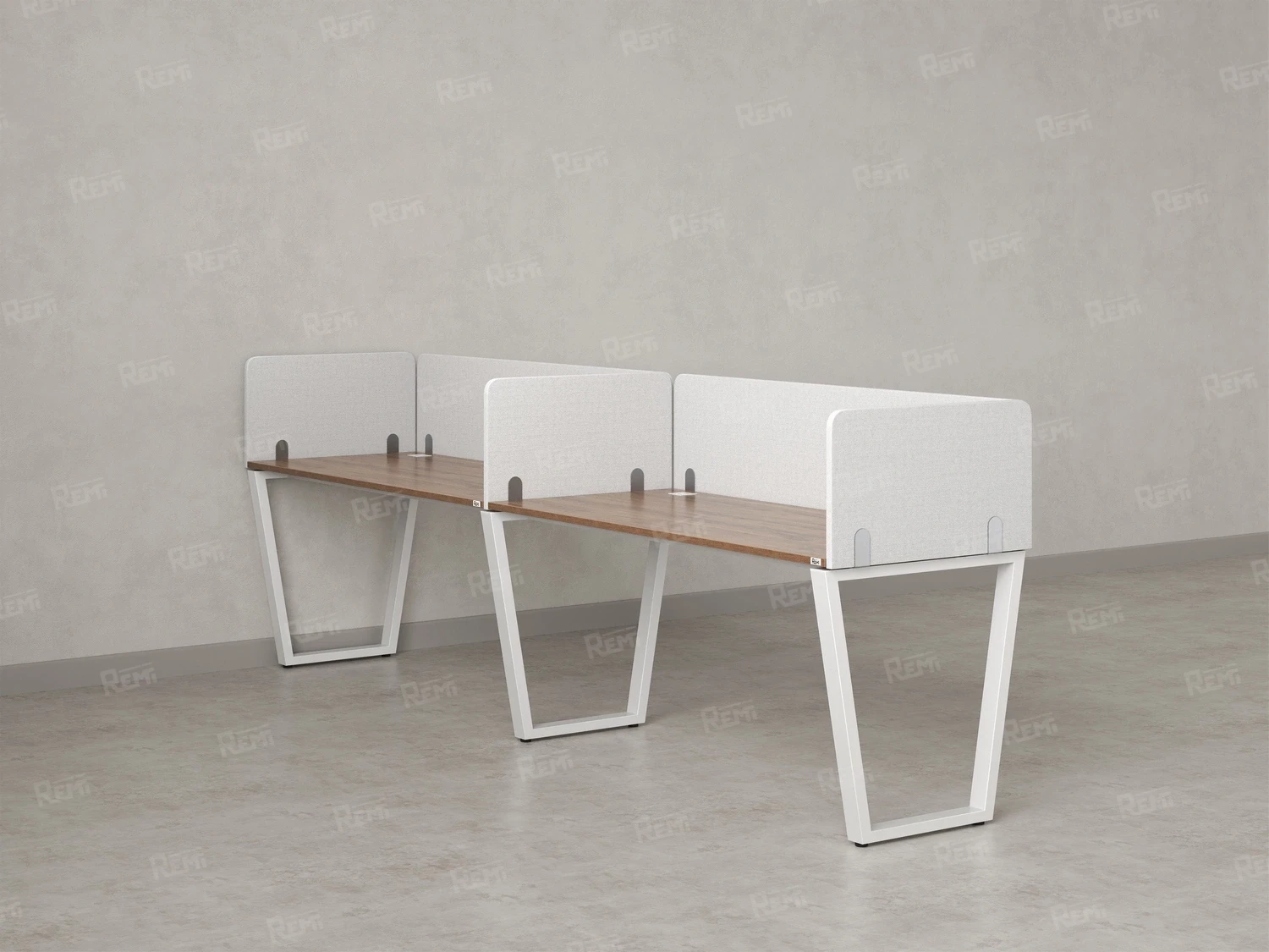 Бенч-система в 1 ряд, 2 рабочих места 5 тканевых экранов 3200x600x750 RM174-1-32x6 Дуб Юстус/Белый