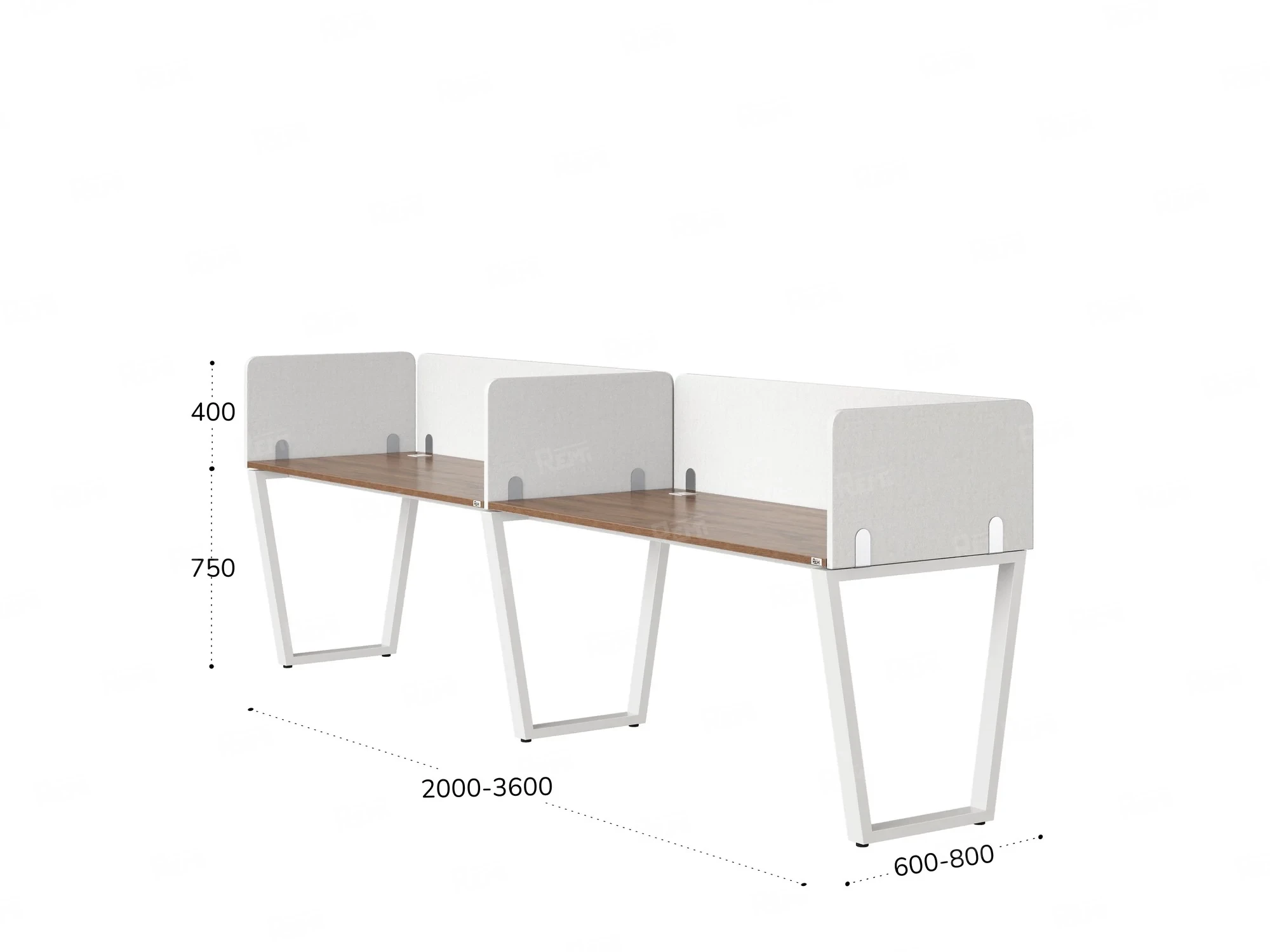Бенч-система в 1 ряд, 2 рабочих места 5 тканевых экранов 3200x600x750 RM174-1-32x6 Дуб Юстус/Белый