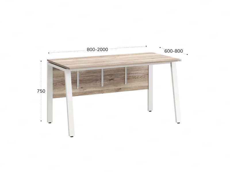 Стол прямой, Л-опора, экран ЛДСП,парящая стол-ца 1200x800x750 RM009-12x8 Дуб Маувелла/Белый