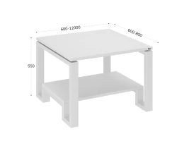 Журнальный стол с полкой 600x600x550 RM181-6x6 Белый/Белый