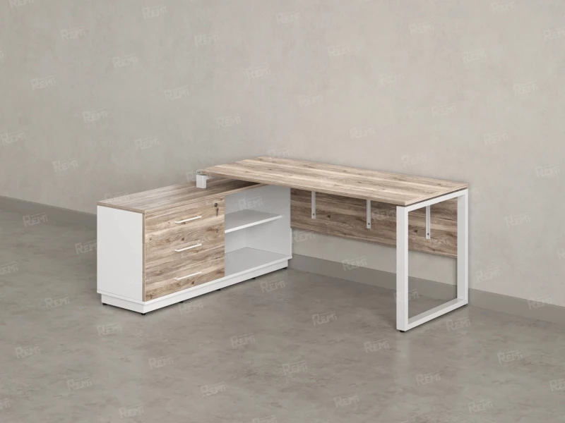 Стол прямой с тумбой L, ЛДСП экран, О-опора 1600x1400x750 RM013L-16x6 Дуб Маувелла/Белый