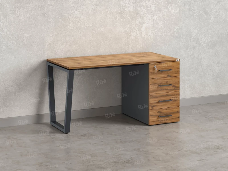 Стол прямой с тумбой на U-образных опоре, правый 1600x700x750 RM101-16x7 Юстус/Серый