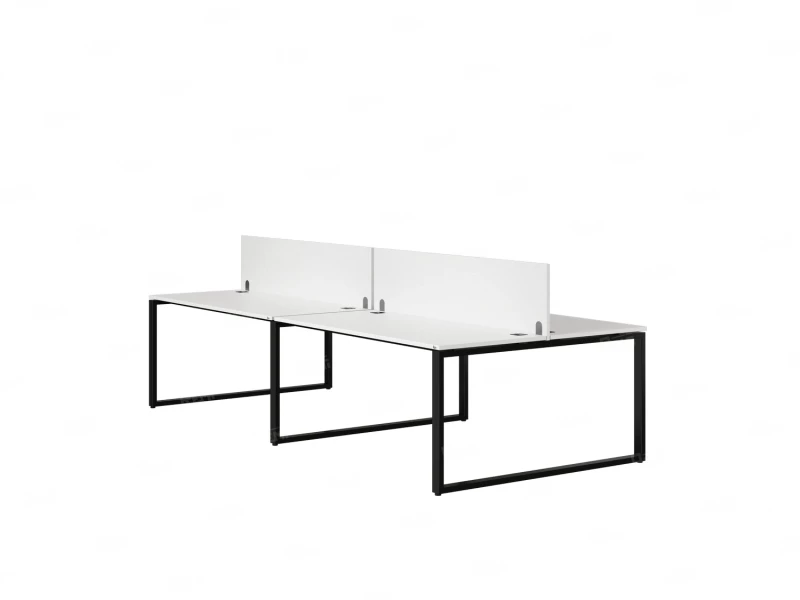 Бенч-система, 4 рабочих места, на О-образных опорах, 2 ЛДСП экранов 2800x1600x750 RM170-4-14x16 Белый/Черный