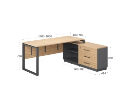 Стол прямой с тумбой R, ЛДСП экран, О-опора 1400x700x750 RM012R-14x7 Вяз Швейцарский светлый/Серый