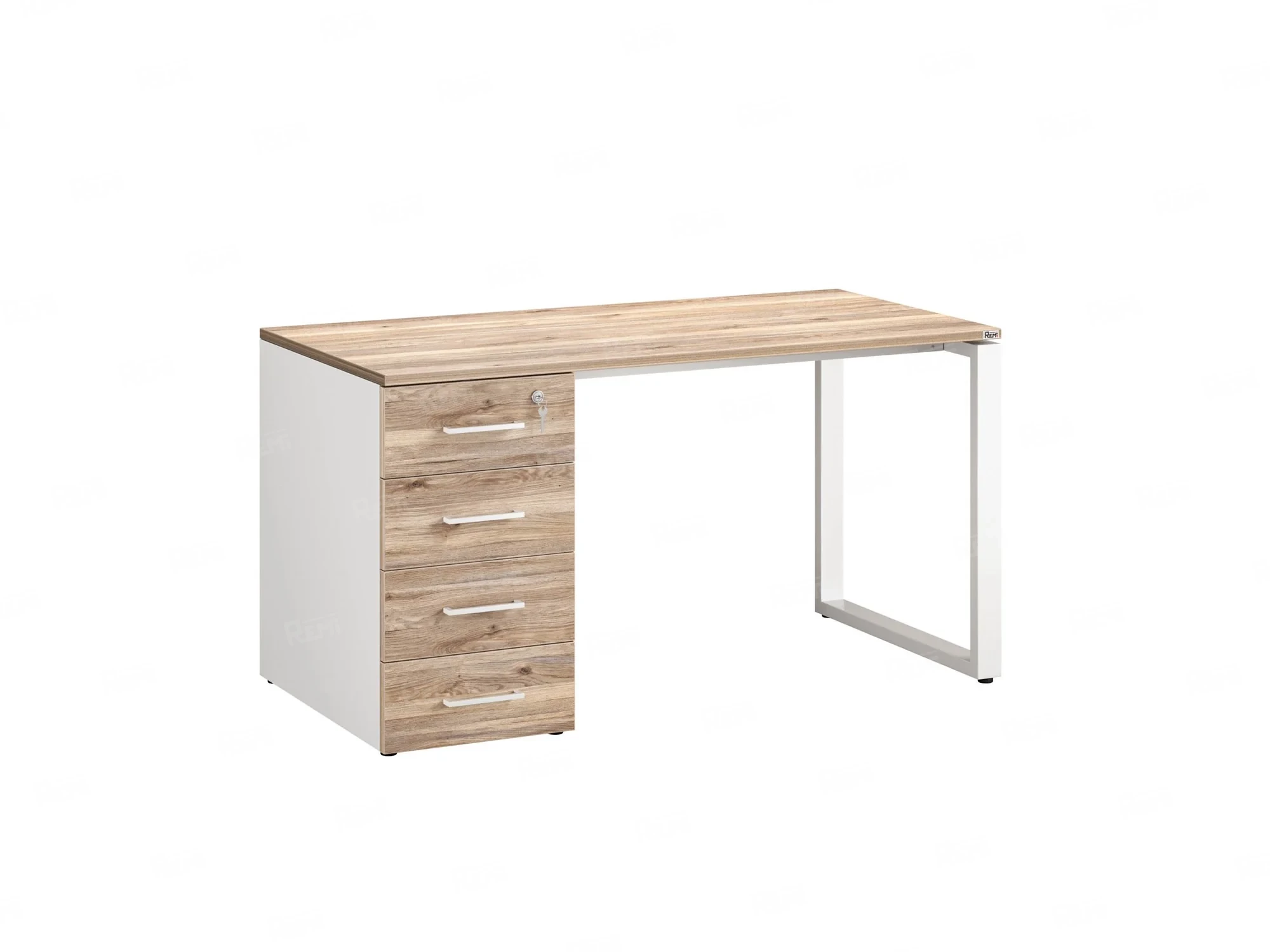 Стол прямой с тумбой на О-образных опоре, левый 1800x700x750 RM104-18x7 Дуб Маувелла/Белый